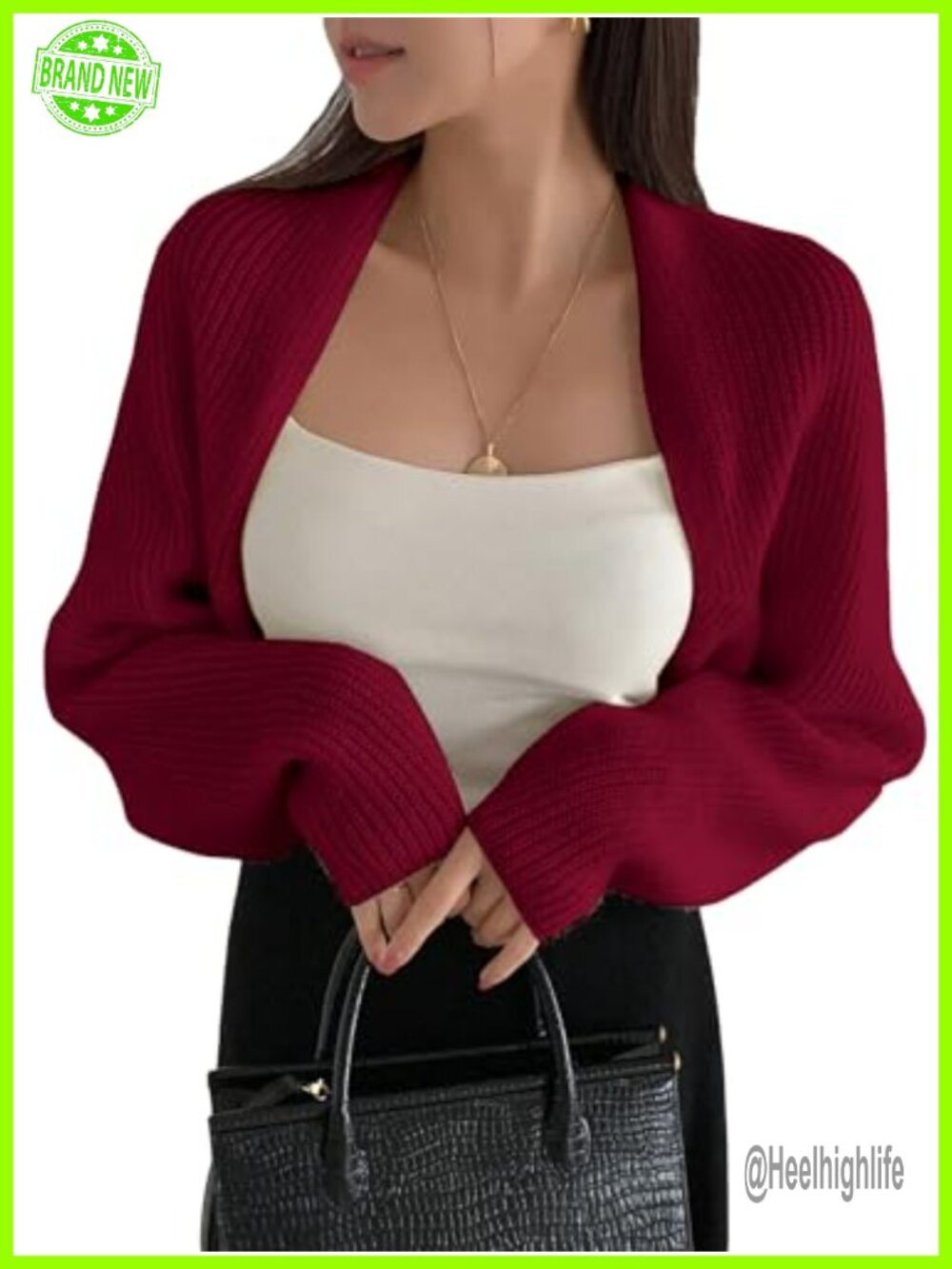 Open Front Cropped Cardigan Long Sleeve Shrug Sweater Lightweight
